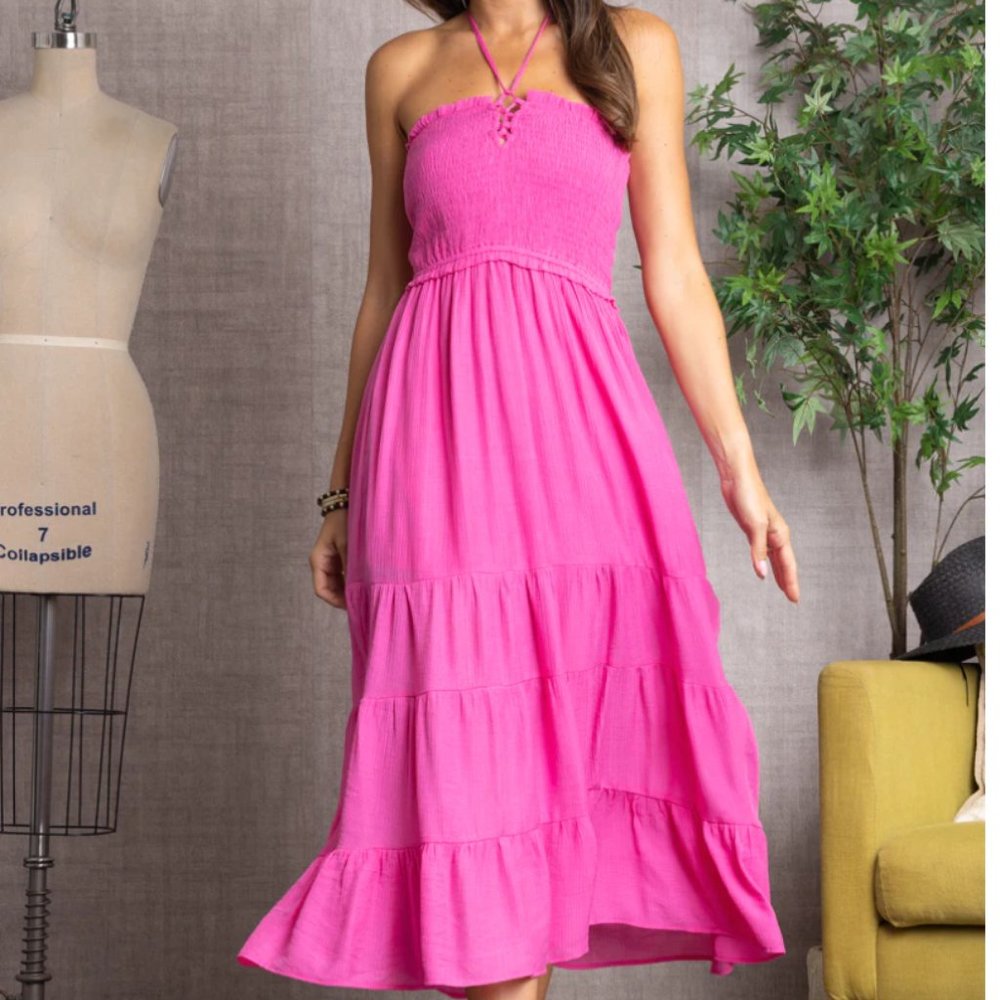 💗PINK HALTER STRAP MAXI DRESS